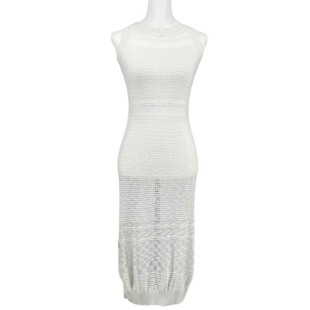 Ecru Womens Beach Resort Crochet Knit Sleeveless Cover Up Maxi Dress Cream Small